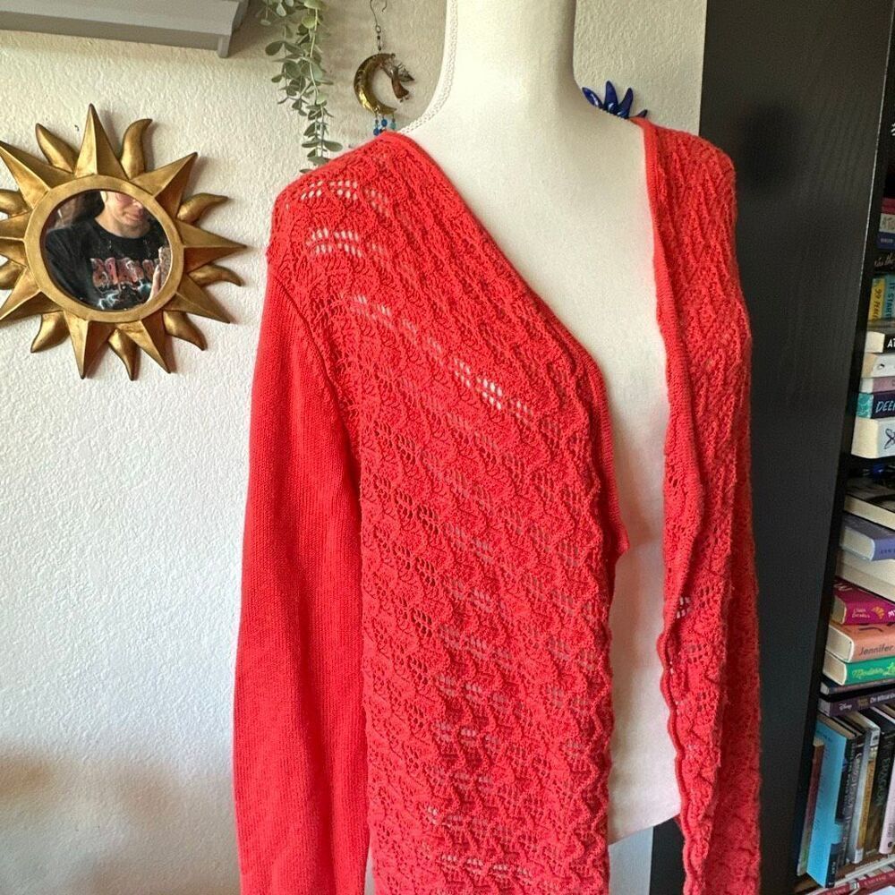 Chicos Size 2 Red Crochet Cardigan - Picture 2 of 7